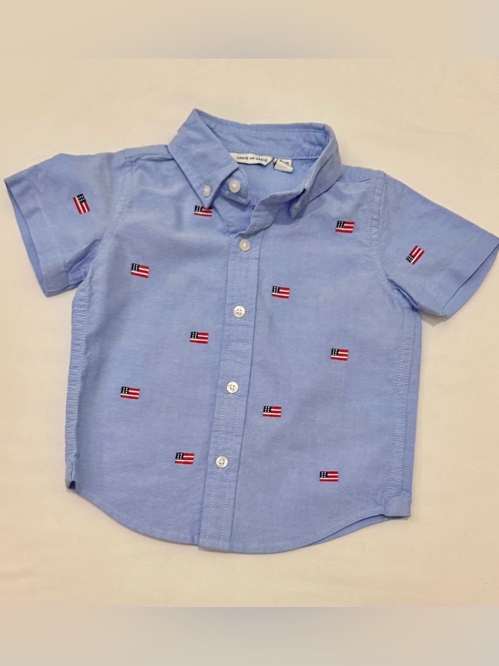 Janie and Jack American Flag Embroidered Shirt - Size 18-24 Months